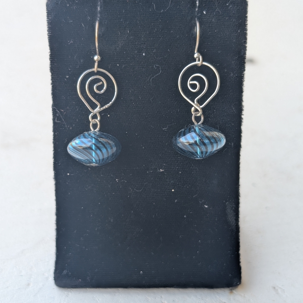 Artisan Glass Silver Toned Swirl Drop Earrings